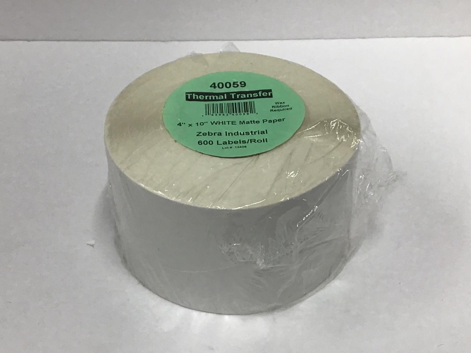 Zebra Thermal Transfer 4′ x 10″ White Matte Paper Label 600/Roll 3″ Core 40059