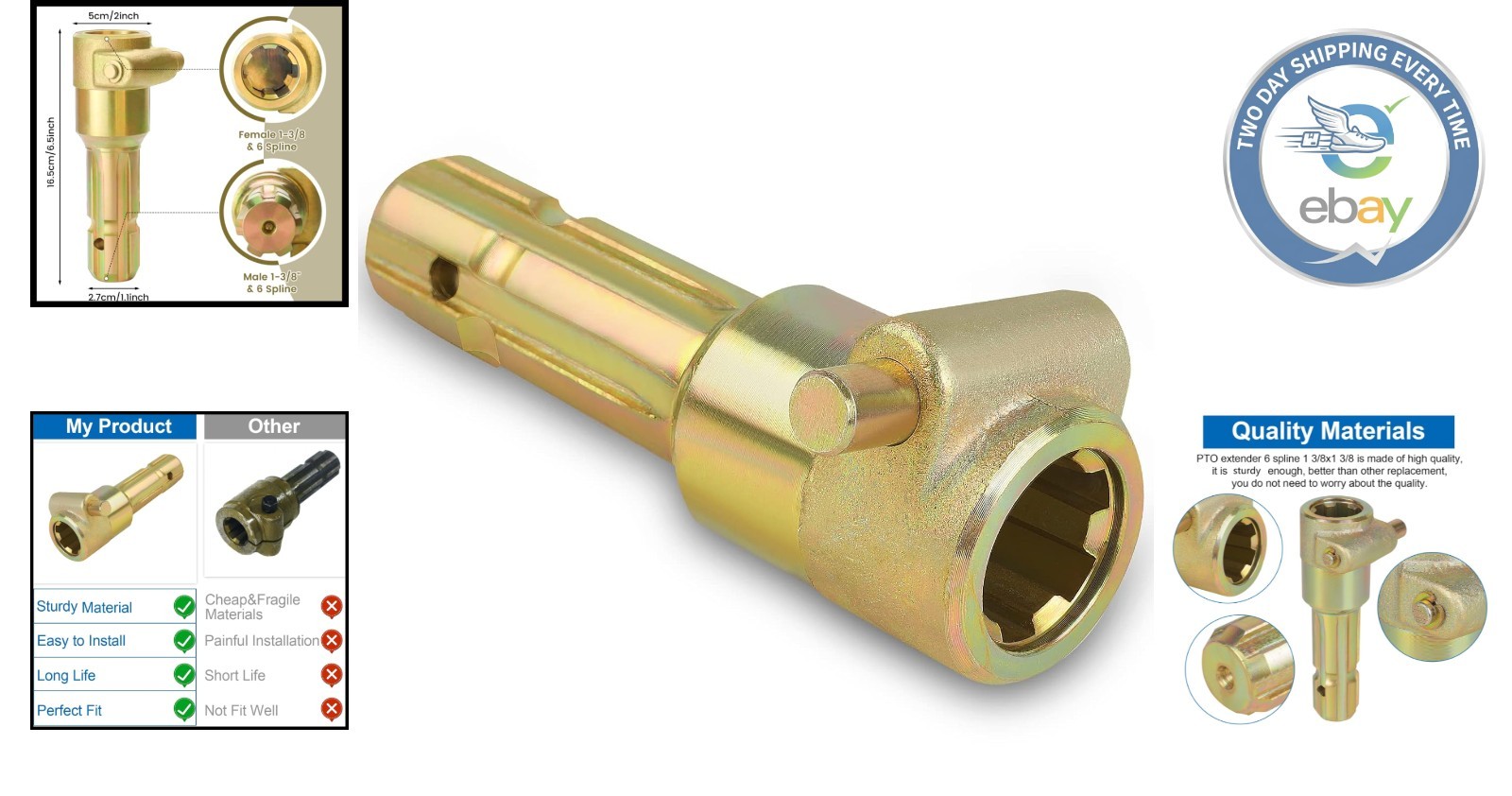 Universal PTO Extender for Bush Hog & Kubota – 3/8″ & 6 Spline, Quick Connect