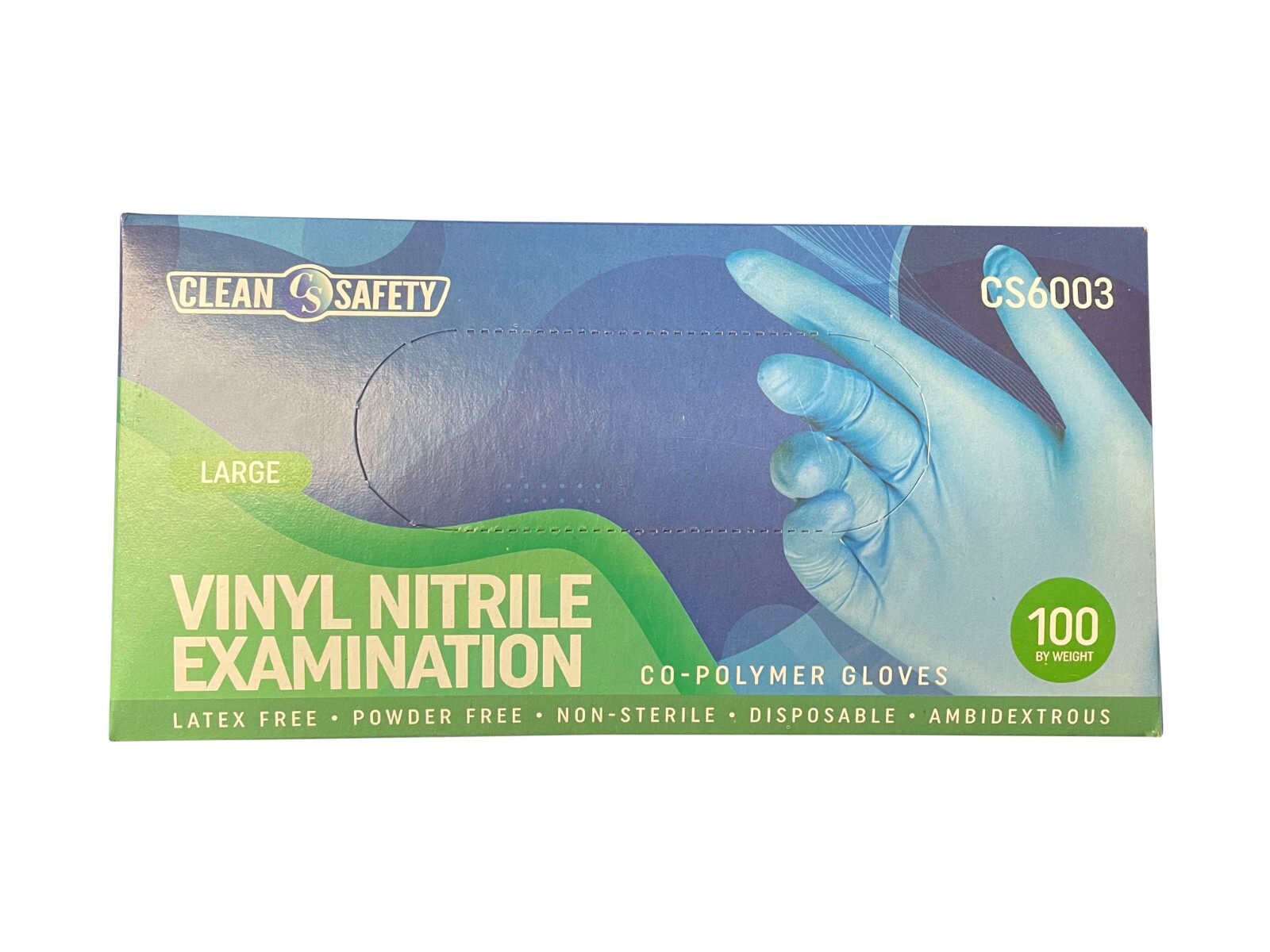 Clean safety CS6003 Vinyl Co-Polymer Powder Free Gloves, Case of 1000 Gloves