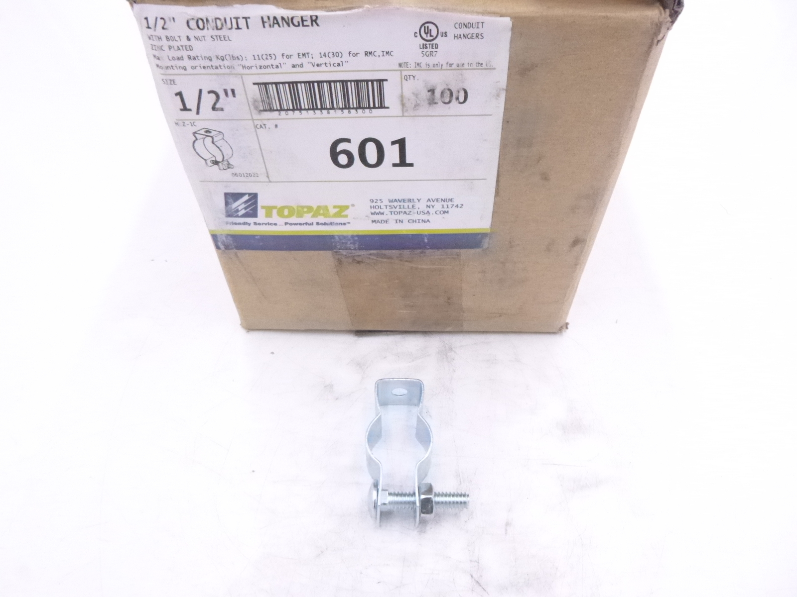 Box of 100 Topaz 601 Conduit Hangers 1/2″ with Bolt & Nut
