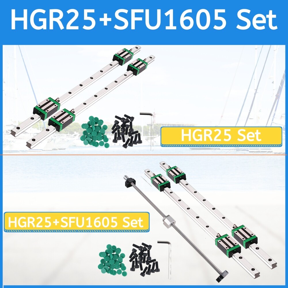 HGR25 linear Guide Rail 250mm-1550mm HGH25CA Slider Block +SFU1605 Ballscrew CNC
