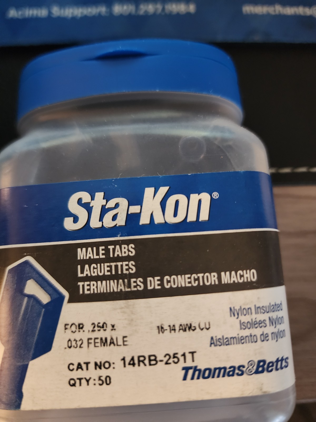 Sta-Kon 14Rb-251T Male Disconnect, Blue, 16 To 14 Awg, Pk50