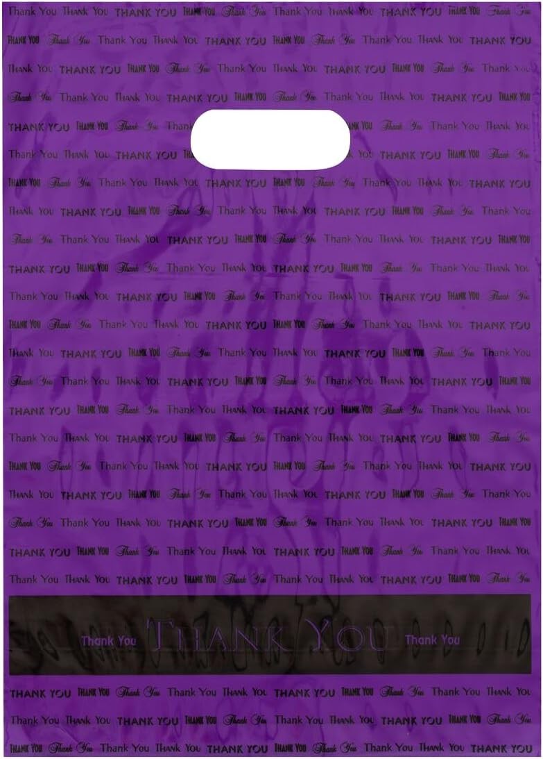 50 Pack 9×12 Purple ‘Thank You’ Die Cut Handle Shopping Bags – Durable Quality