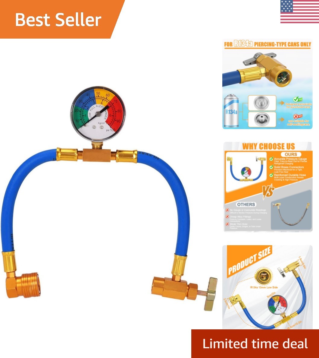R134A Car AC Charging Hose Kit with Gauge & Safety Valve for Accurate Monitoring