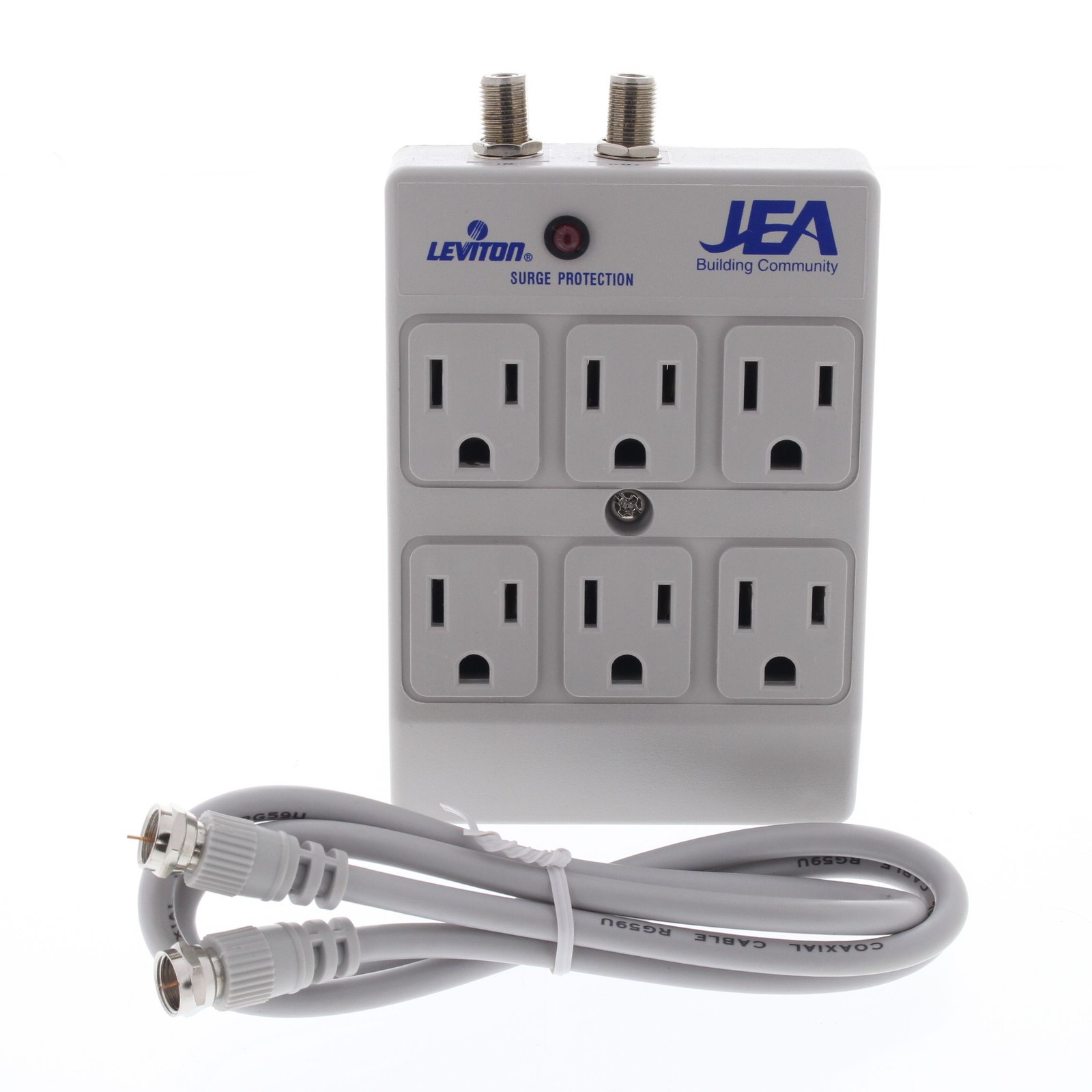 Leviton 4400-PC Gray Surge Protector 6-Outlet Receptacle Adapter w/ Coaxial CATV
