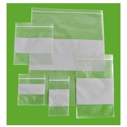 Clear Plastic Reclosable Storage Bags with White Block Choose: Mil, Size & Pack