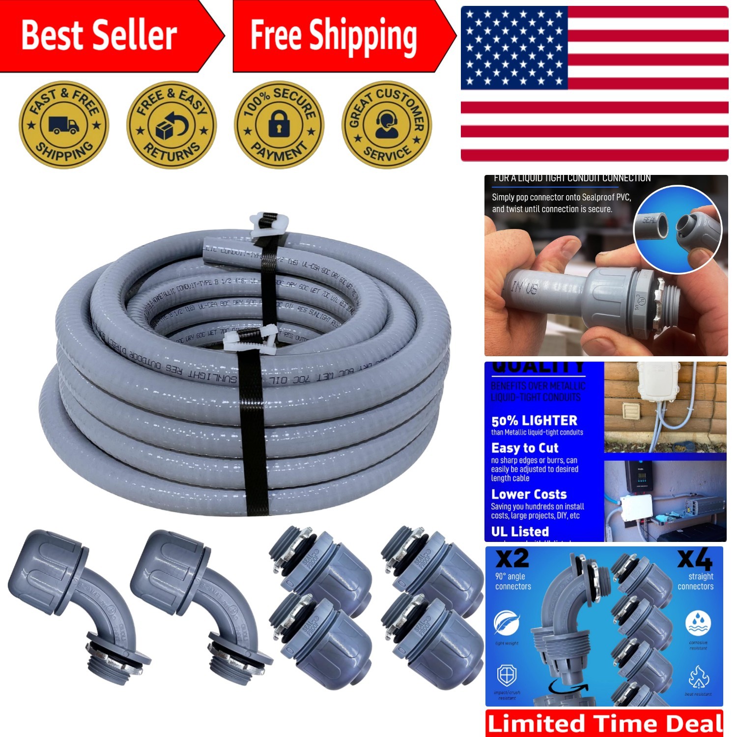 1/2-Inch Non-Metallic Liquid-Tight Conduit Kit – 25 Feet for Safe Installations