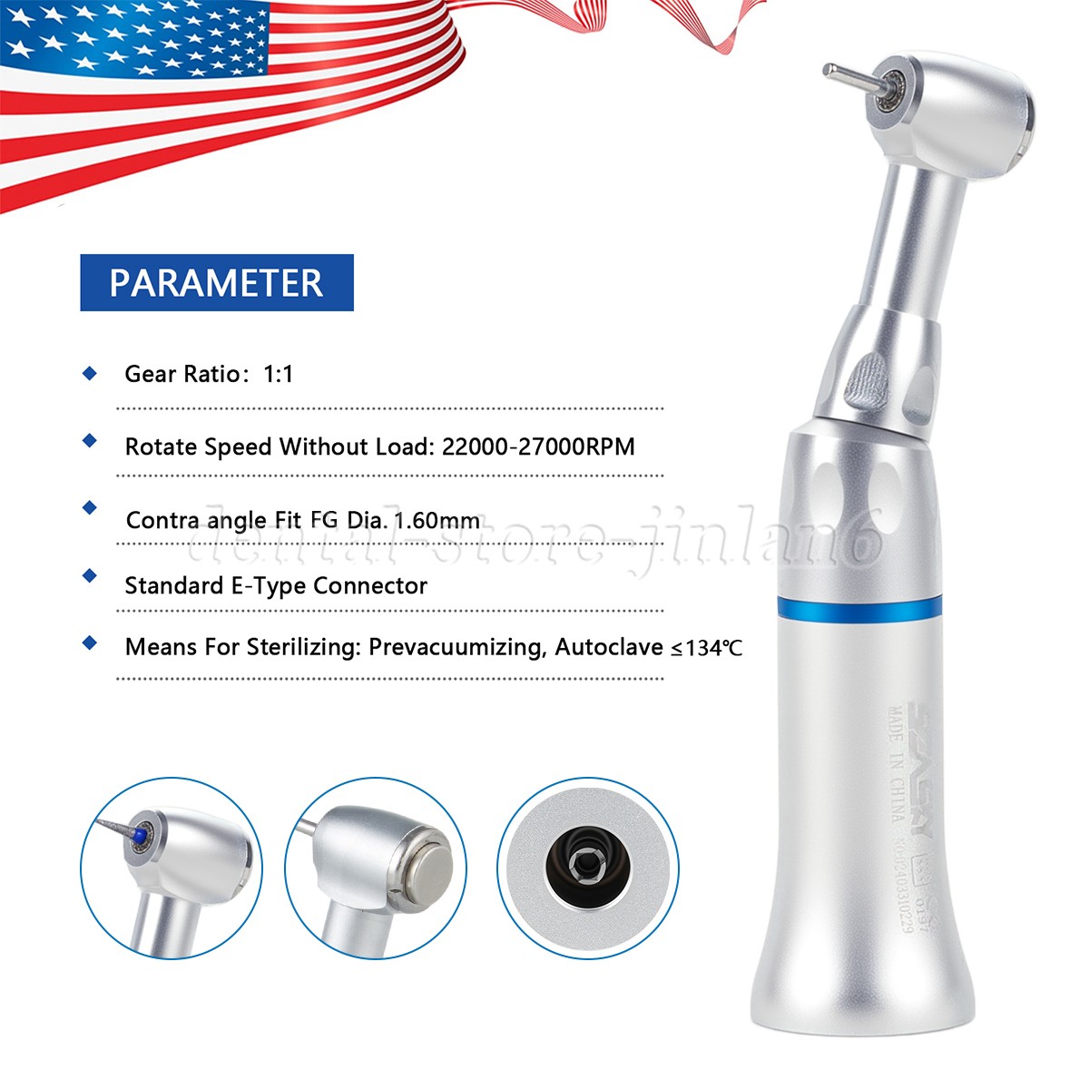 FG1.6mm Compatible Dental Push Button Contra Angle Handpiece Slow Low Speed Um