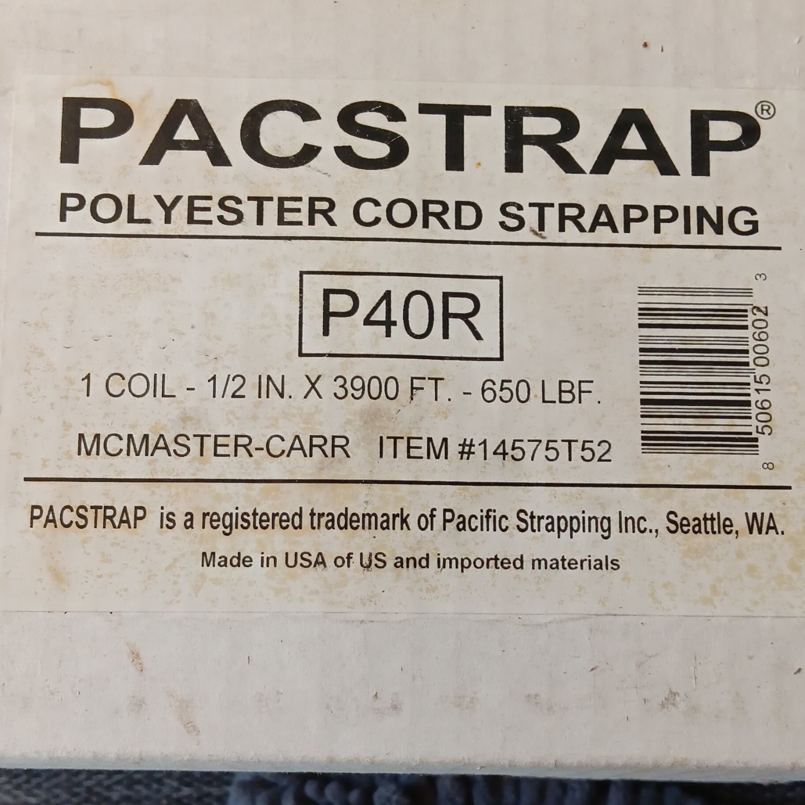 PACSTRAP P40R MPN P40R Polyester Cord Strapping 1/2 in x 3900 ft