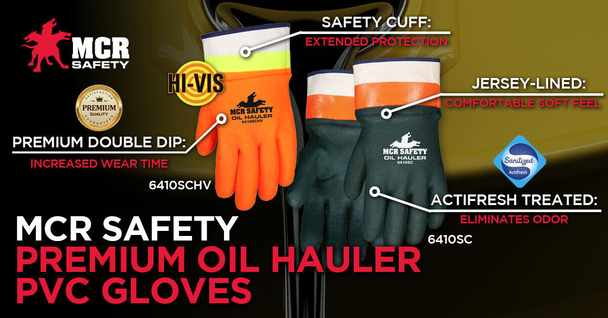 MCR Oil Hauler Double Dipped Chemical Resistant PVC Rubber Safety Work Gloves LG