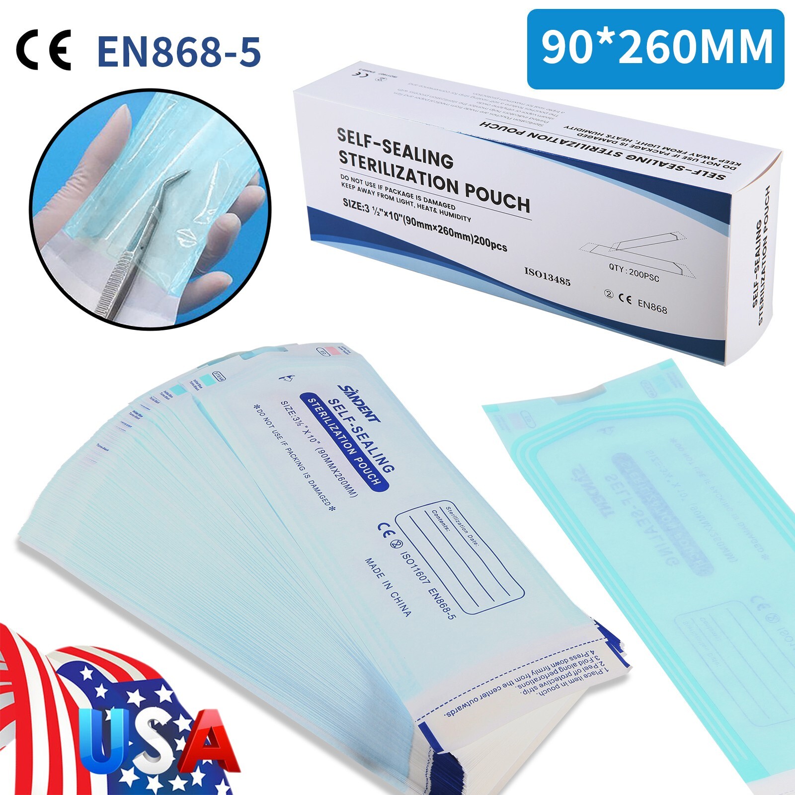 Sterilization Pouches- 3.5 ” x 10 ” Dental Medical Self Seal Pouch Bag 200 Bags