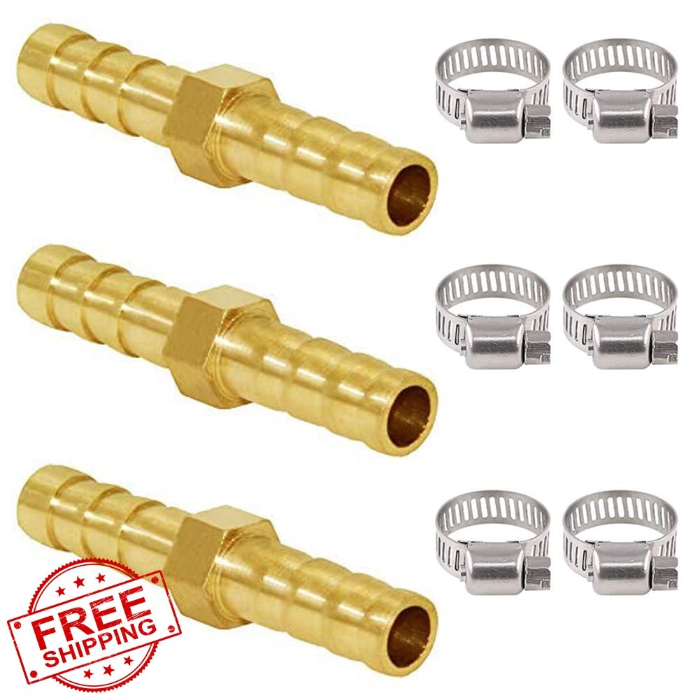 Joywayus 3/8″ Barb Brass Fitting 3pk+clamps