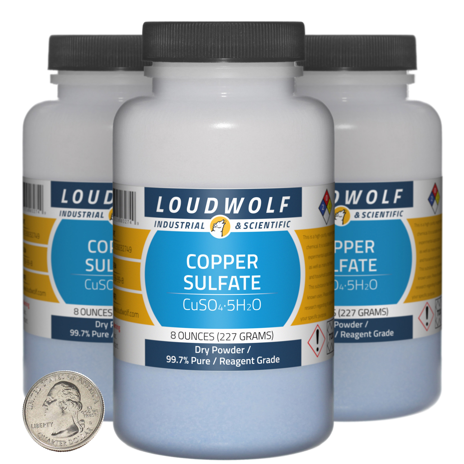Copper Sulfate / 1.5 Pounds / 3 Bottles / 99.7% Pure Reagent Grade / Dry Powder
