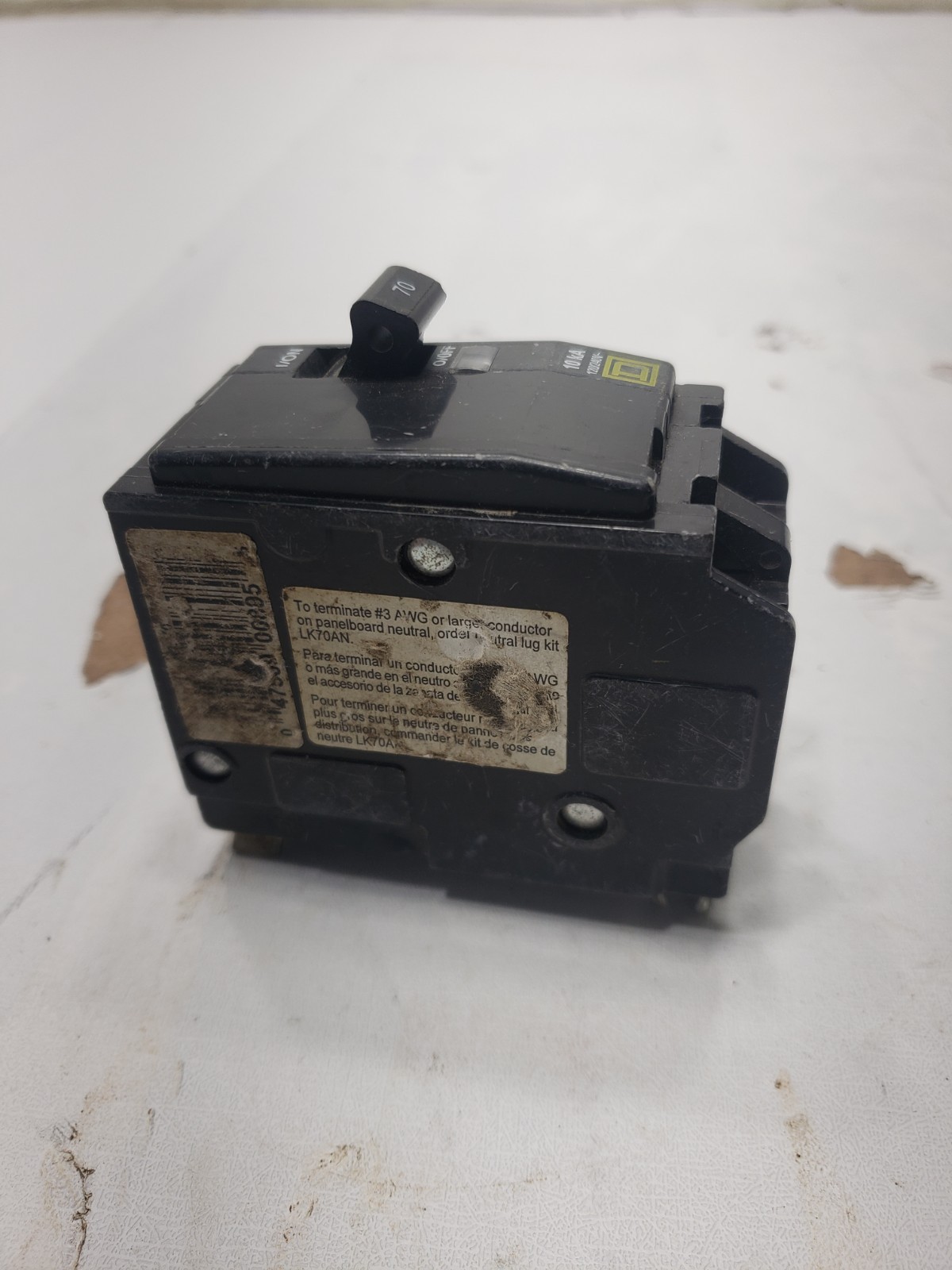 Square D QO270 2 Pole 70Amp 120/240V Plug in Circuit Breaker Untested