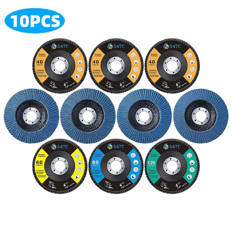 10PCS 4-1/2″ x 7/8″ Flap Sanding Disc 40/60/80/120 Grit Zirconia Grinding Wheels