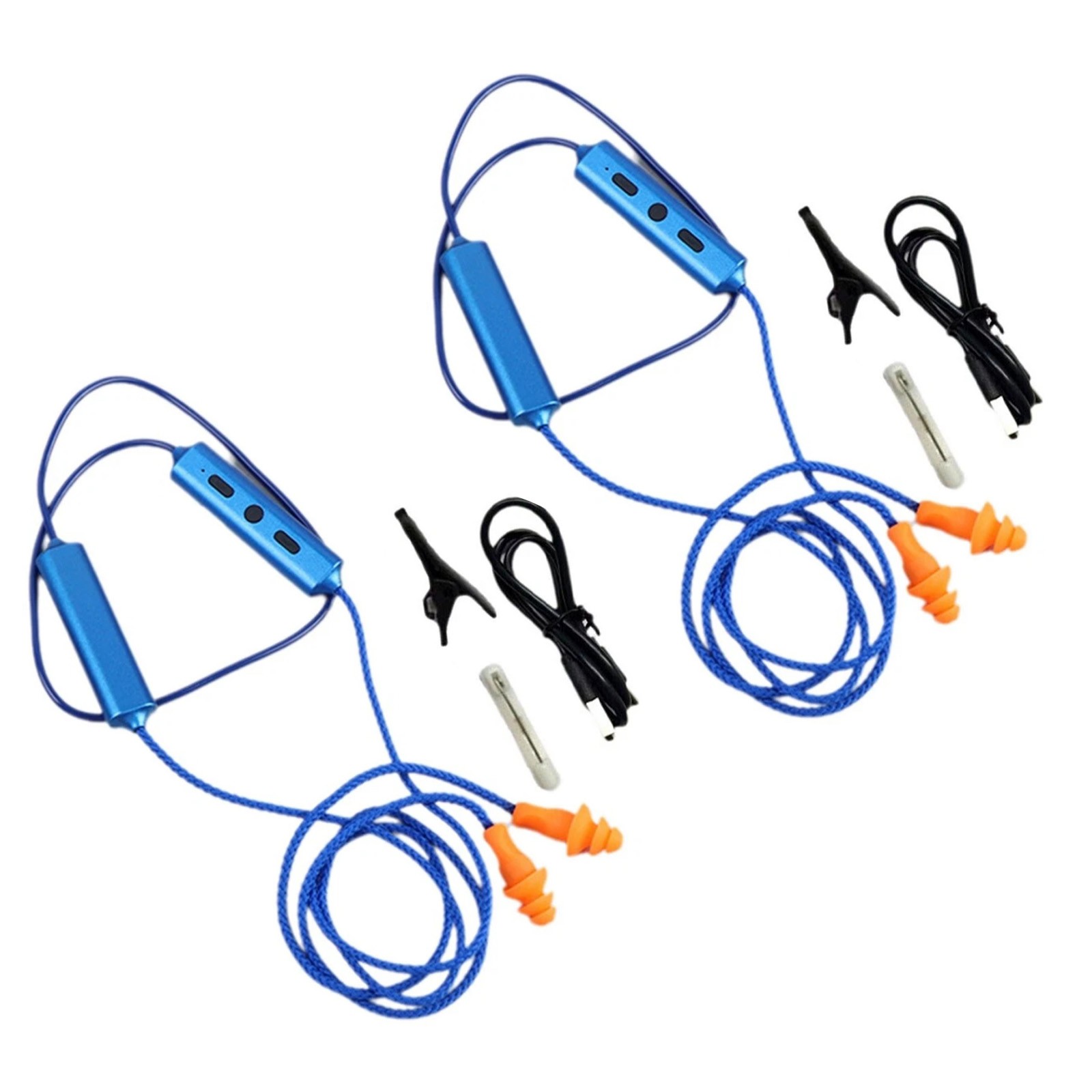 New 2-Set Blue Bluetooth Earplugs for Noise Suppression on Construction Sites