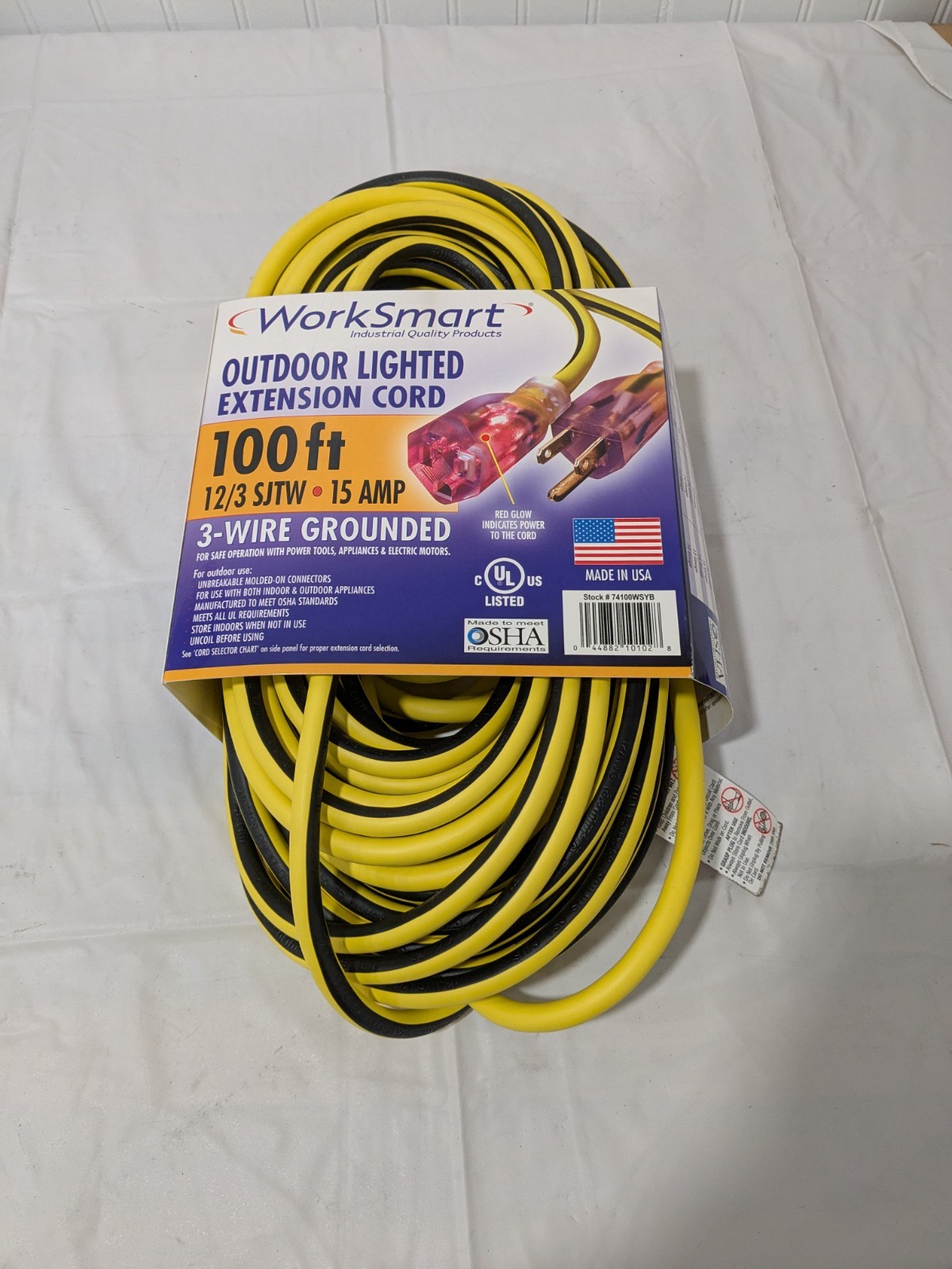 Work Smart Yellow/Black Extension Cord 100', 12/3 Gauge/Conductors 74100WSY