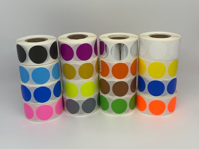 2″ Round White Color coded Inventory Dots Roll of 500 Labels Stickers