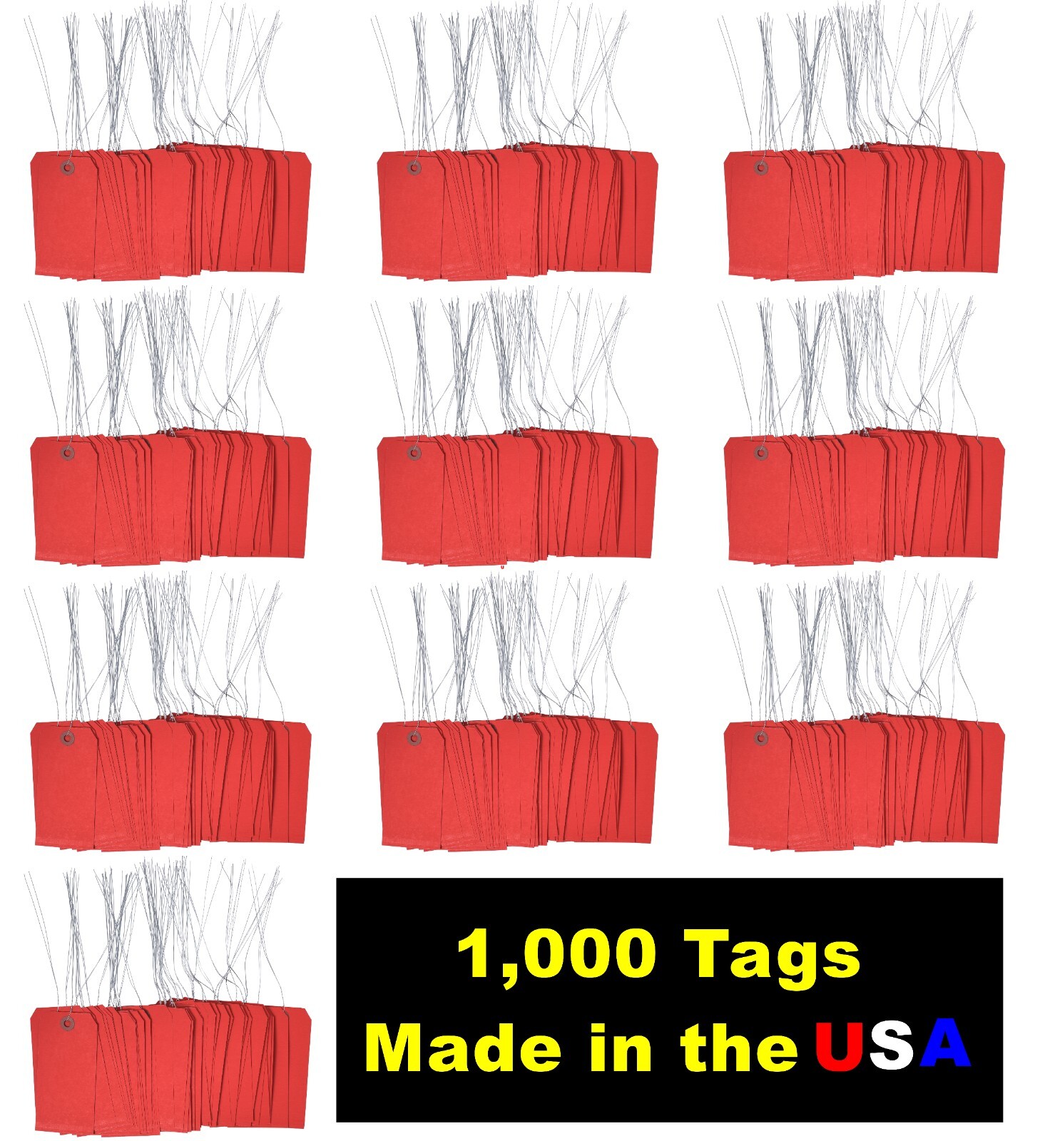 1000 pcs of 4 3/4″ x 2 3/8″ Size 5 Red Cardstock Hang Tag Tags with Wire 13 Pt