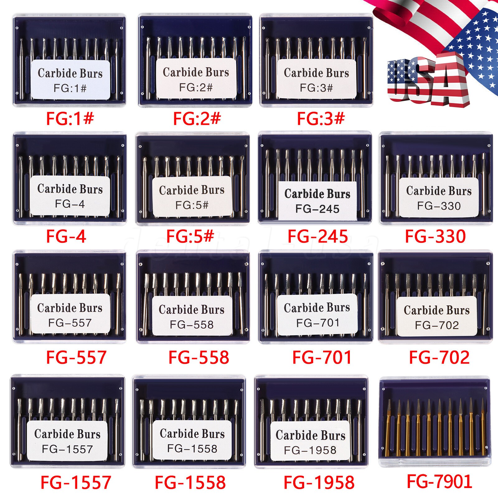 Dental Burs FG 330 557 701 Pear High Speed Tungsten Carbide Burr 19mm Midwest