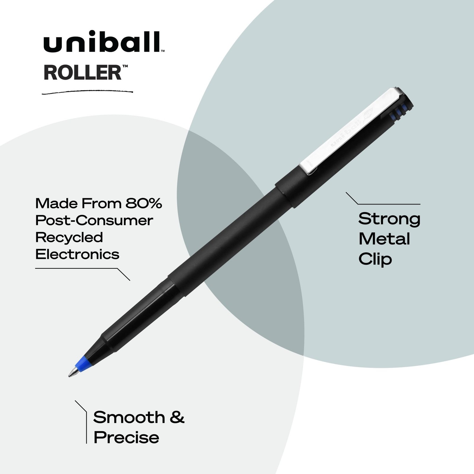 uniball Roller Rollerball Pens, Micro Point (0.5mm), Blue, 12 Pack