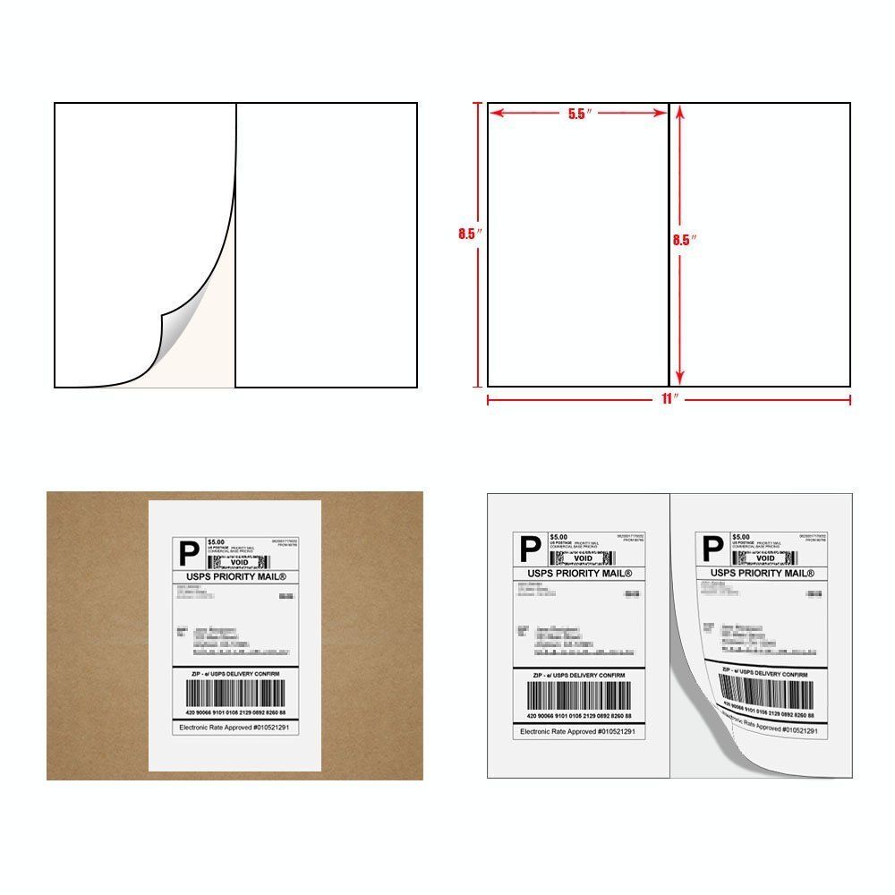 Premium 8.5×5.5 Half Sheet Self-adhesive Shipping Labels 2 Per Sheet