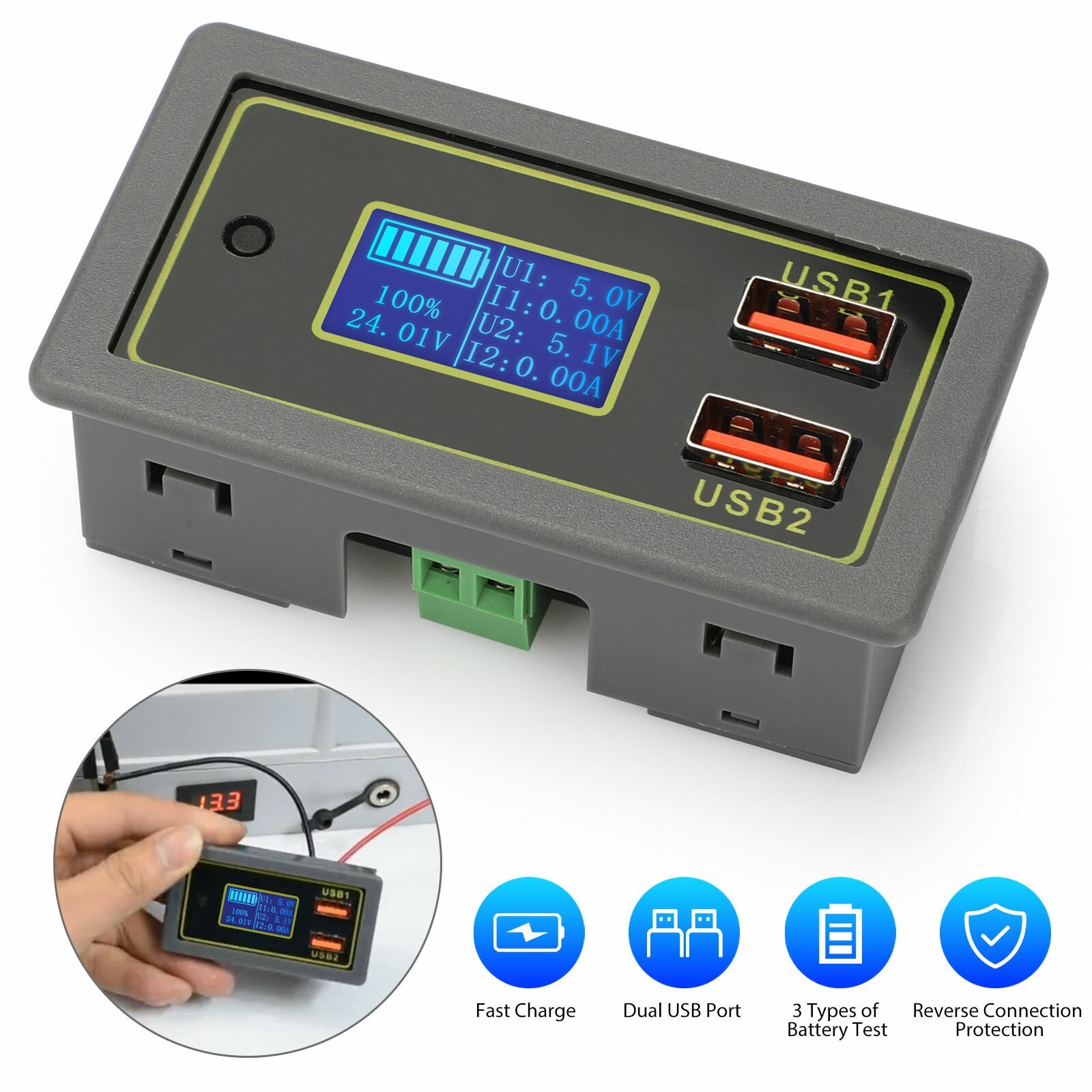 12V 24V Dual USB DC LED Digital Display Car Automotive Voltmeter Battery Monitor