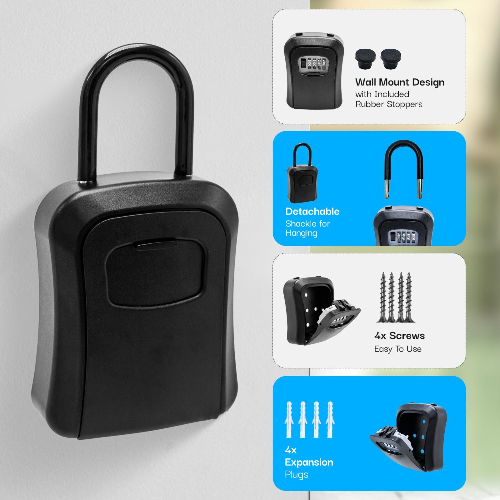Key Lock Box for Outside-Combination Lockbox for House Key-Portable/Wall Mounted