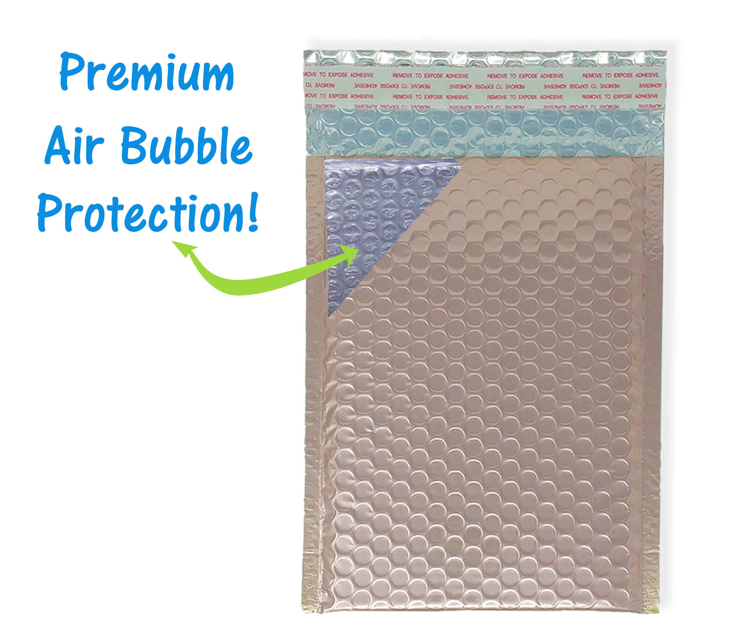 4×8, 5×9, 6×10, 8×12 Nude Pink Metallic Bubble Mailers, Light Rose Gold Envelope