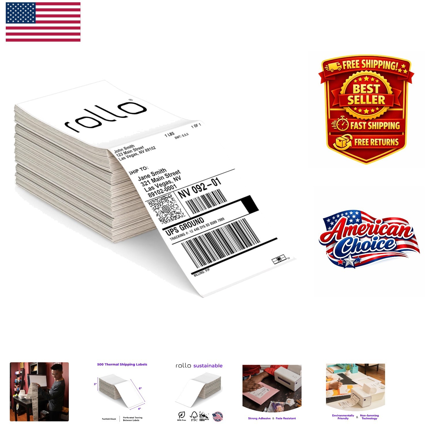 Versatile 4×6 Packing Labels – 500 Fanfold Thermal Labels for eCommerce Shipping