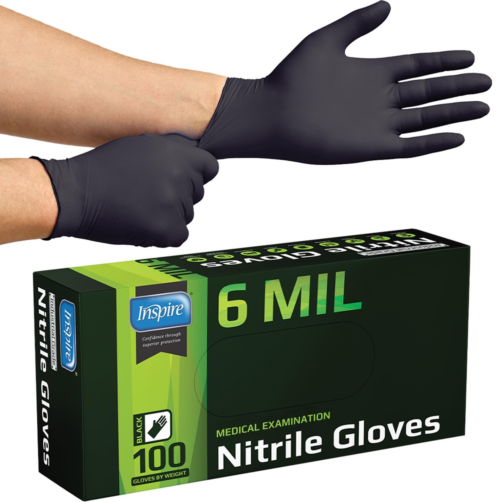 Inspire Black Nitrile Gloves HEAVY DUTY 6 Mil Chemical Resistant Medical Cook…