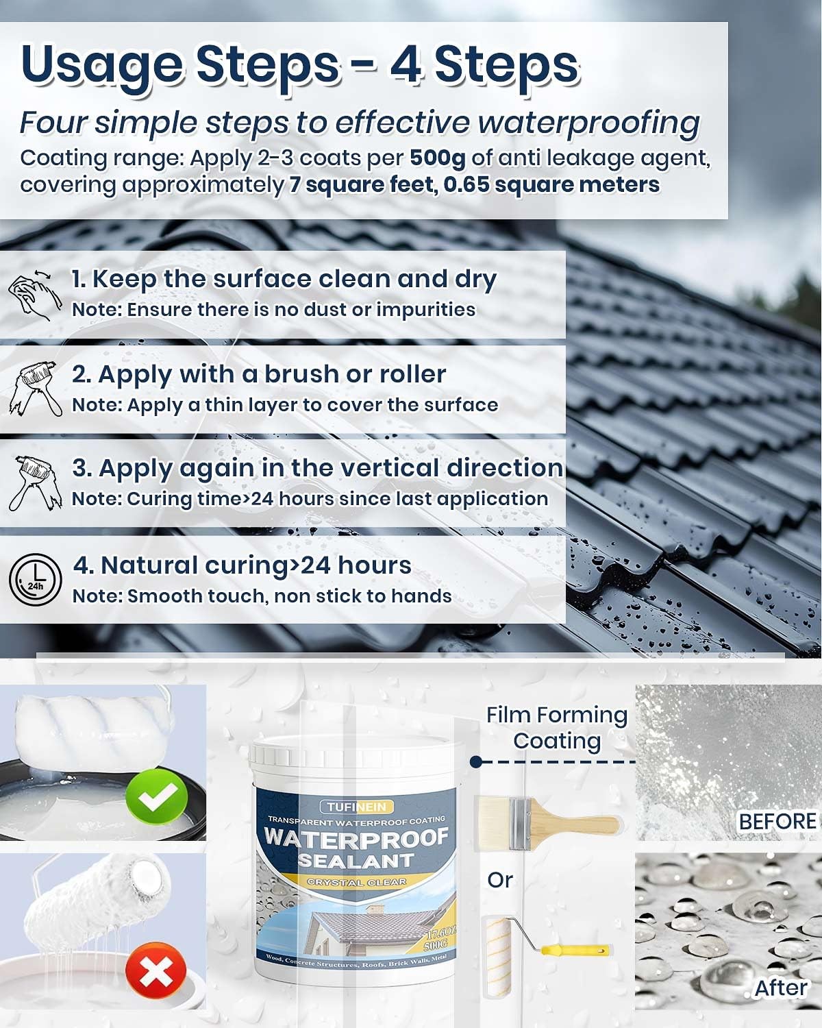 Waterproof Sealant 17.6oz Clear TUFINEIN Transparent Coating Water-Based Agent