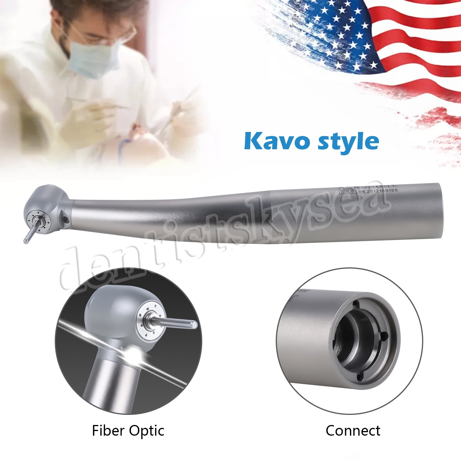 Turbine Dental LED Fiber Optic Handpiece 4 Spray Ceramic Bearing fit KAV