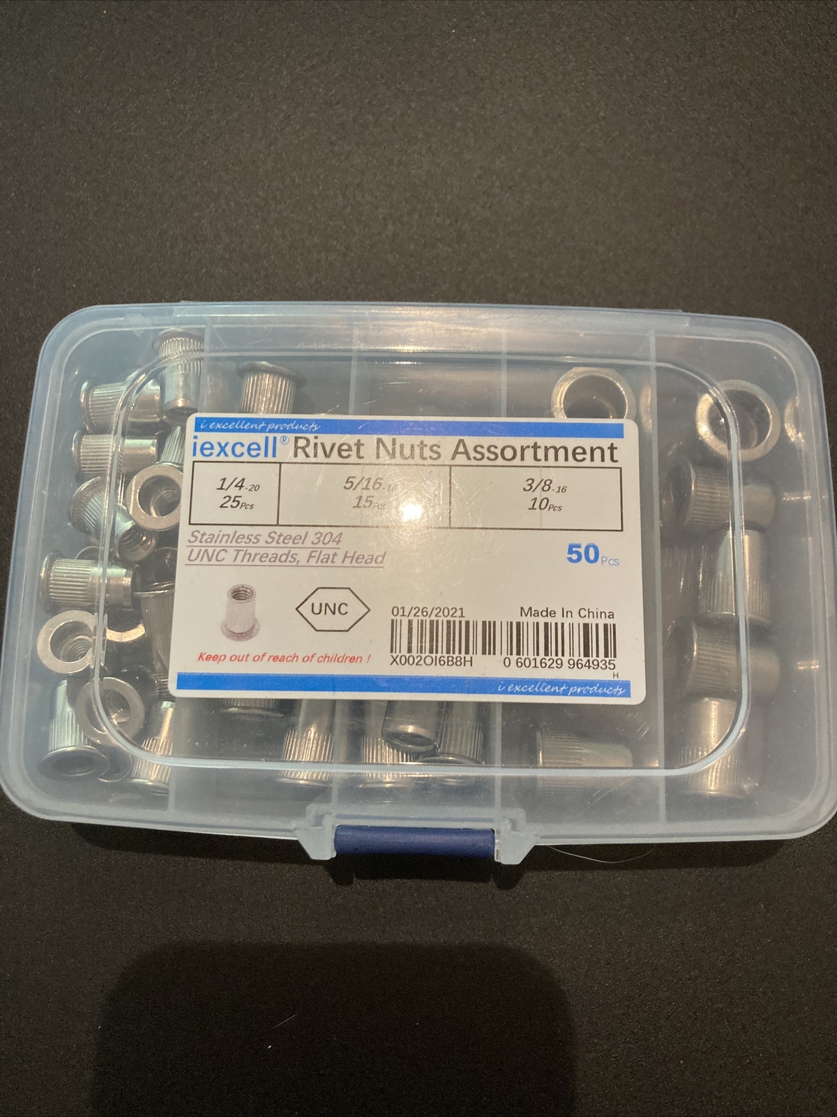 Stainless Steel 304 Unc Threads Flat Head iExcell 50 Pcs, UNC Rivet Nuts New