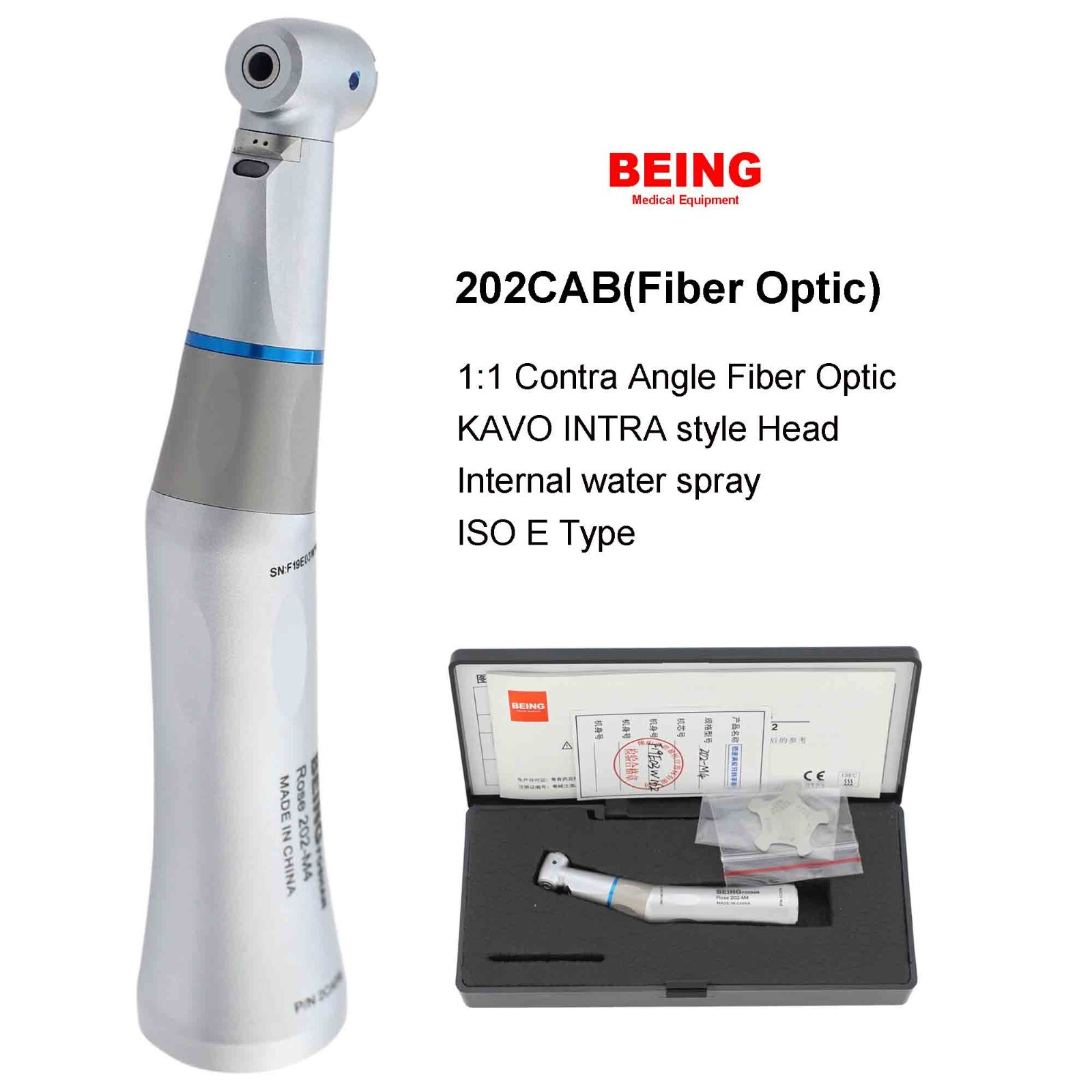 BEING Dental Fiber Optic Straight Handpiece Low Speed Contra Angle Air Motor 6H