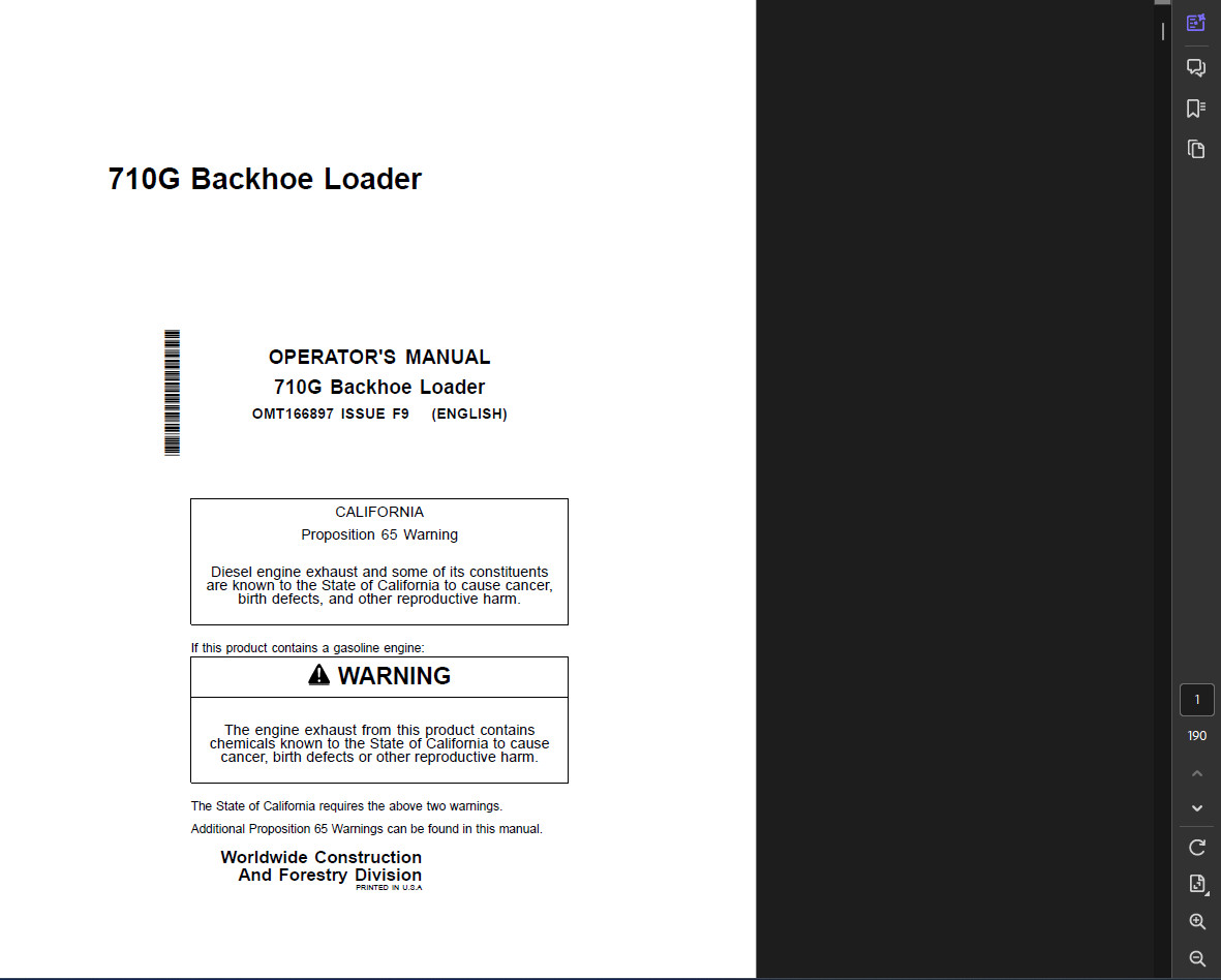JOHN DEERE 710G BACKHOE LOADER OPERATORS OWNERS MANUAL PDF ON USB