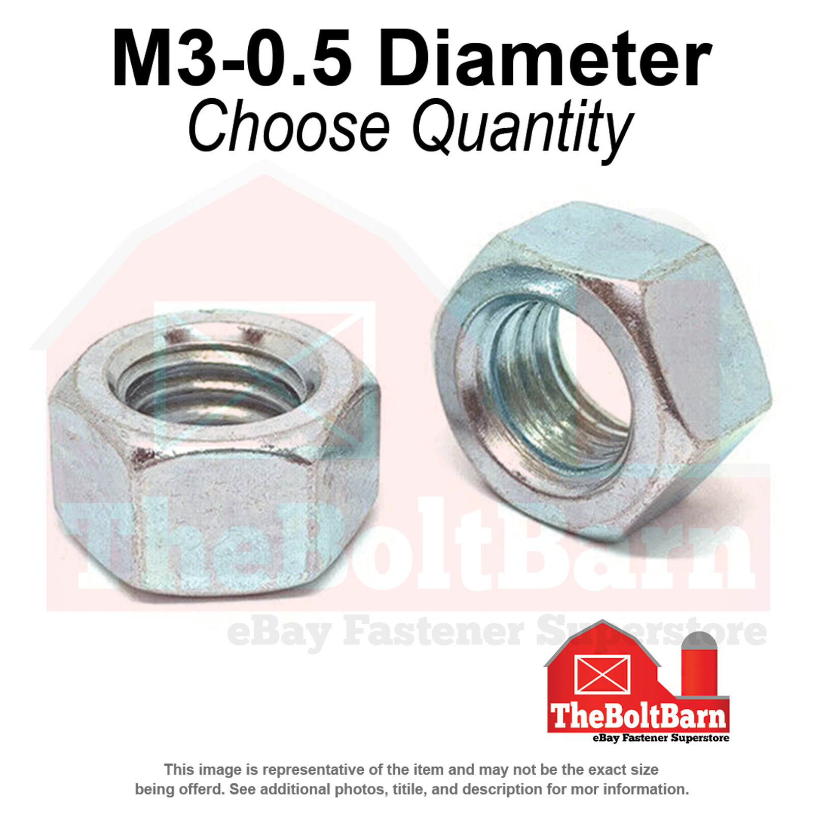 M3-0.5 Class 8 Finished Hex Nut Zinc Clear Coarse Thread (Pick Quantity)