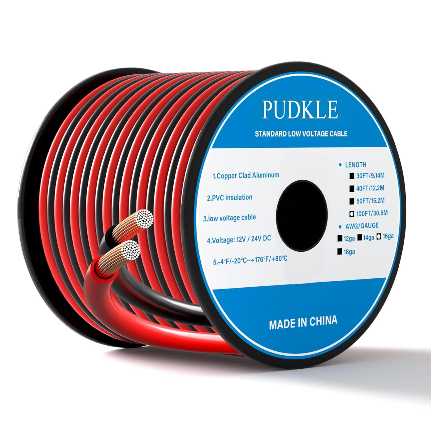 16AWG Copper Clad Aluminum 2 Conductor Wire 100FT Red Black 12V DC Speaker LED