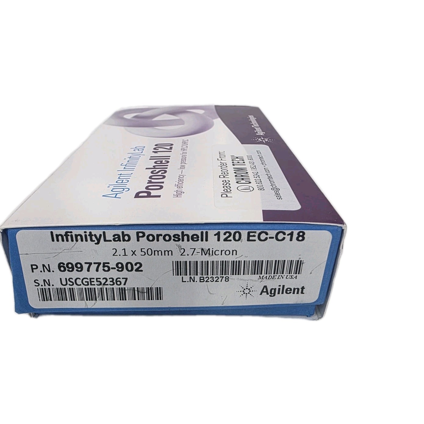 Agilent HPLC Poroshell 120 EC-C18, 4.6 x 50mm, 2.7μm Column PN: 699975-902