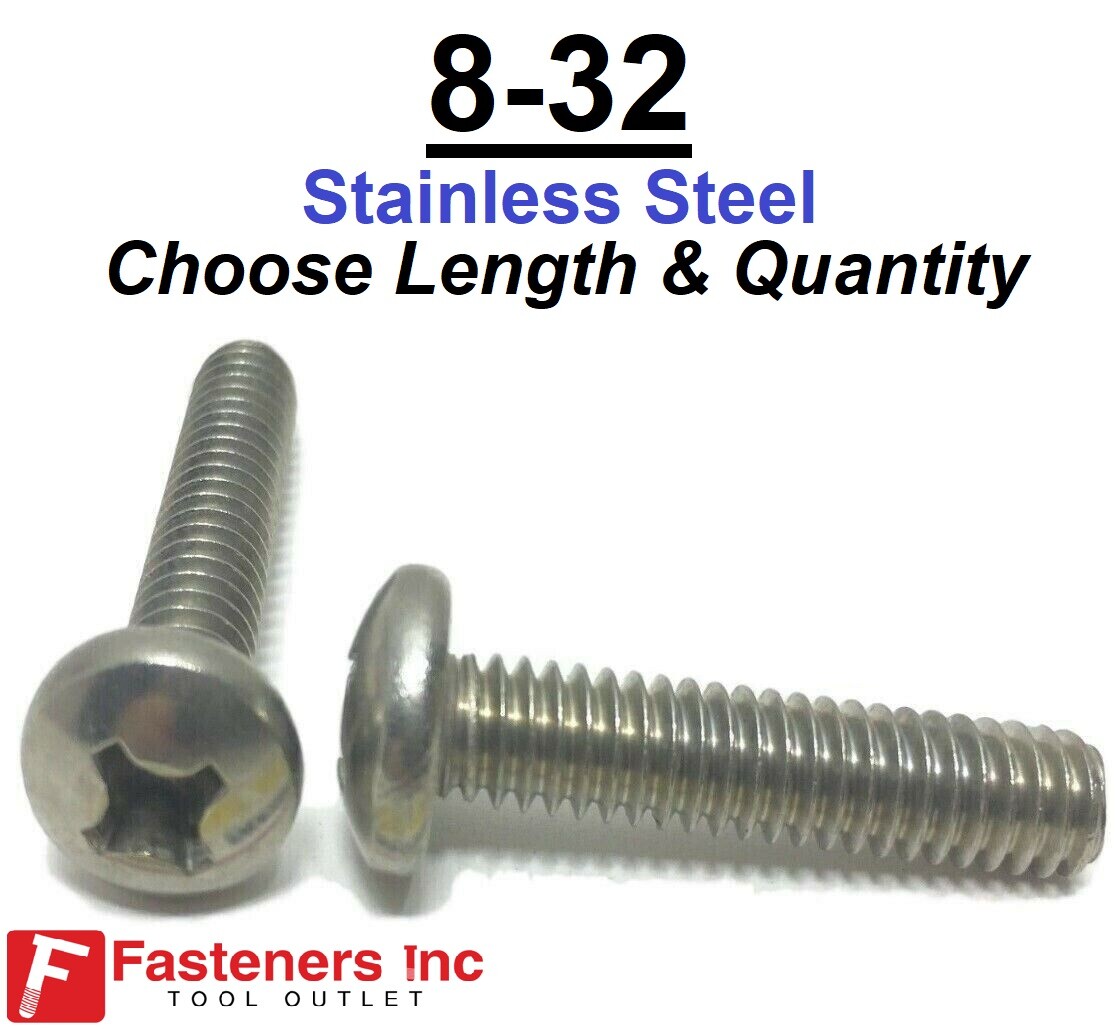 #8-32 Phillips Pan Head Machine Screw Stainless Steel (Choose Length & Quantity)