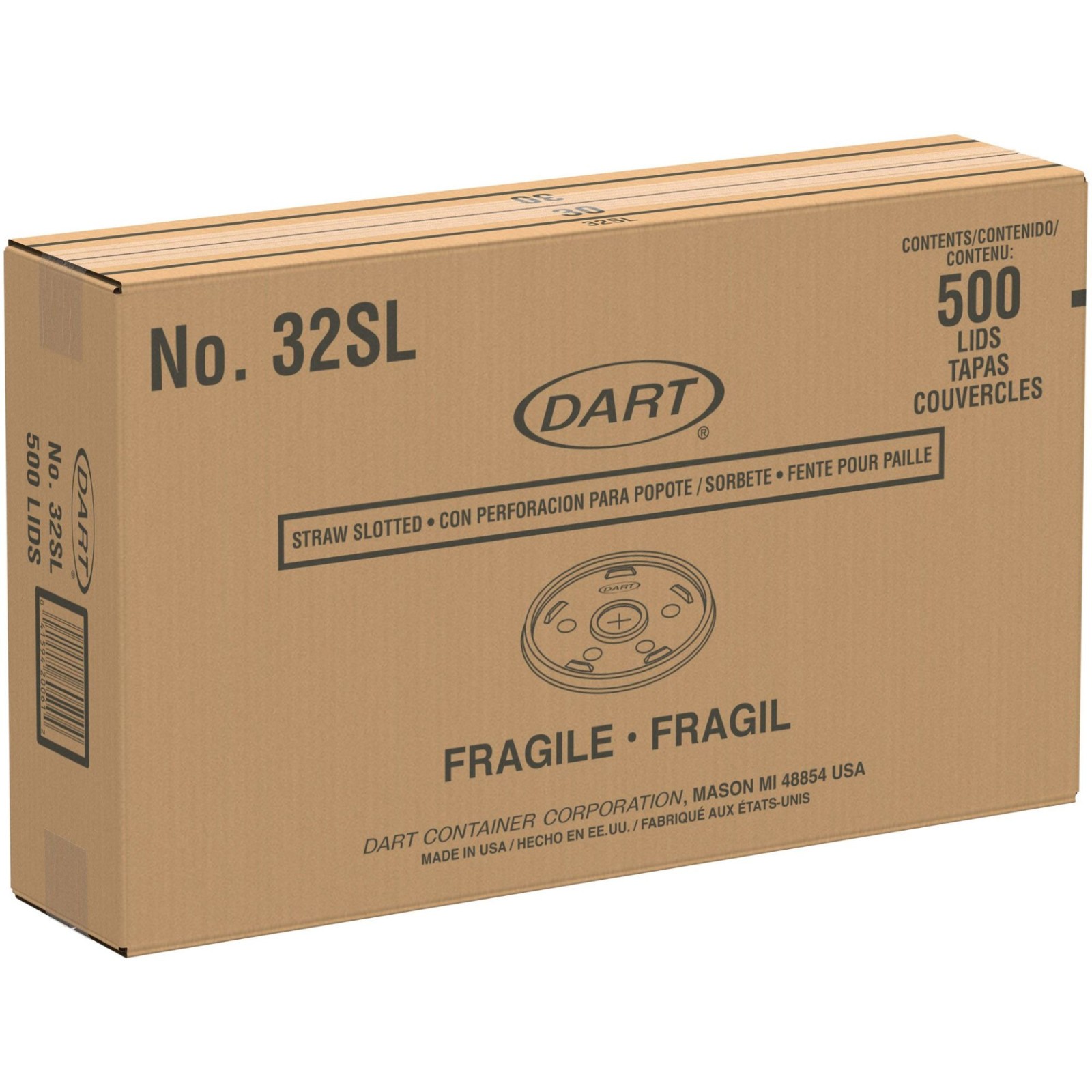 Dart 32SL Translucent HIPS Straw-Slot Lid Fits 32–60 oz Foam Cups 500/Case