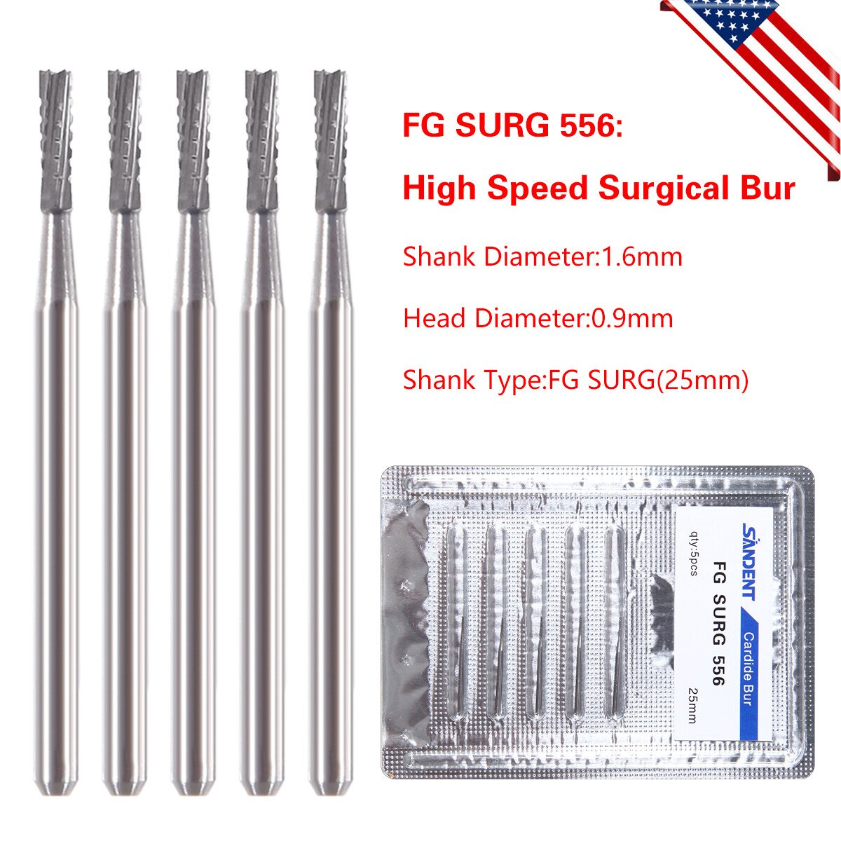 Dental Surgical 25mm SURG Carbide Bur FG for High Speed Handpiece FG556/FG558 ns