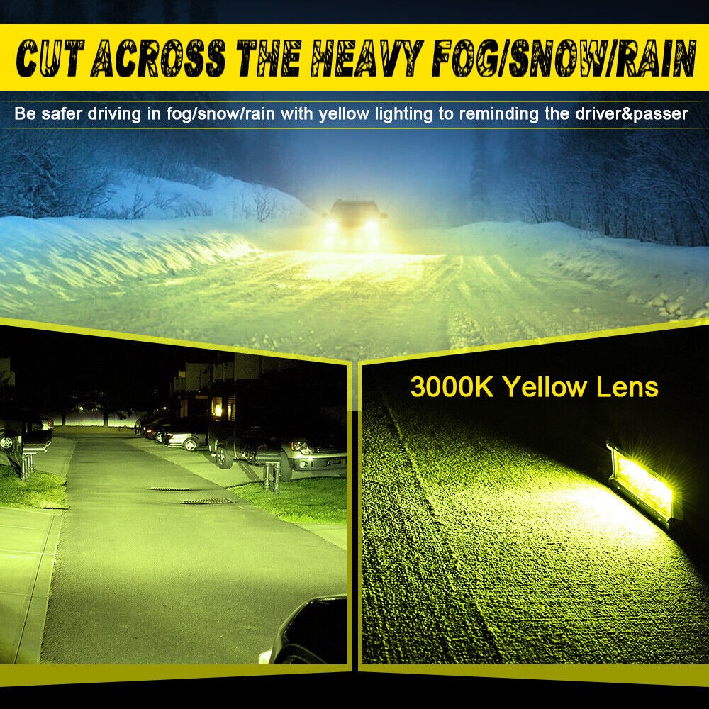 2x 7Inch Yellow LED Work Light Bar Flood Spot Pod Offroad Fog Driving ATV Truck