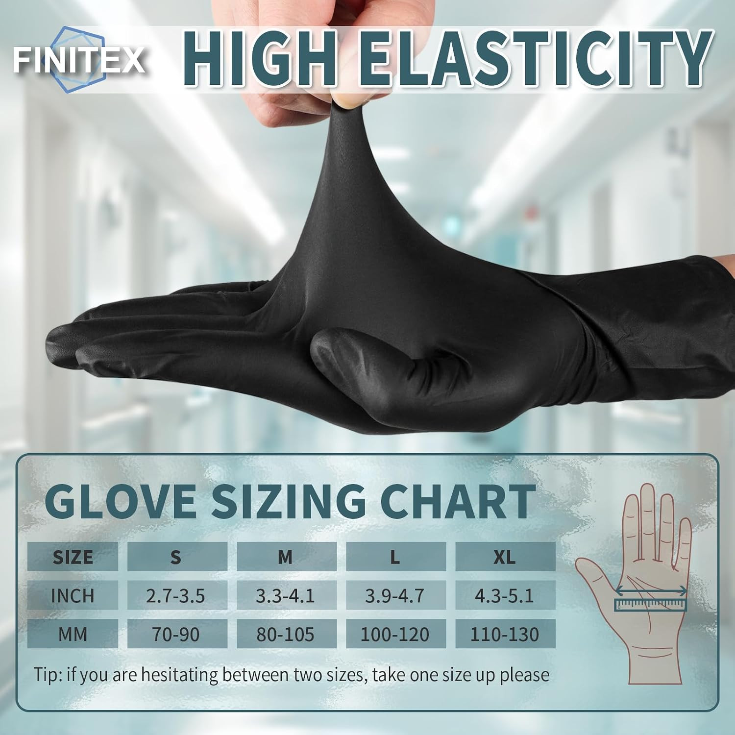 FINITEX Black Nitrile Disposable Gloves, 5mil, Powder/Latex Free, Medical Exam