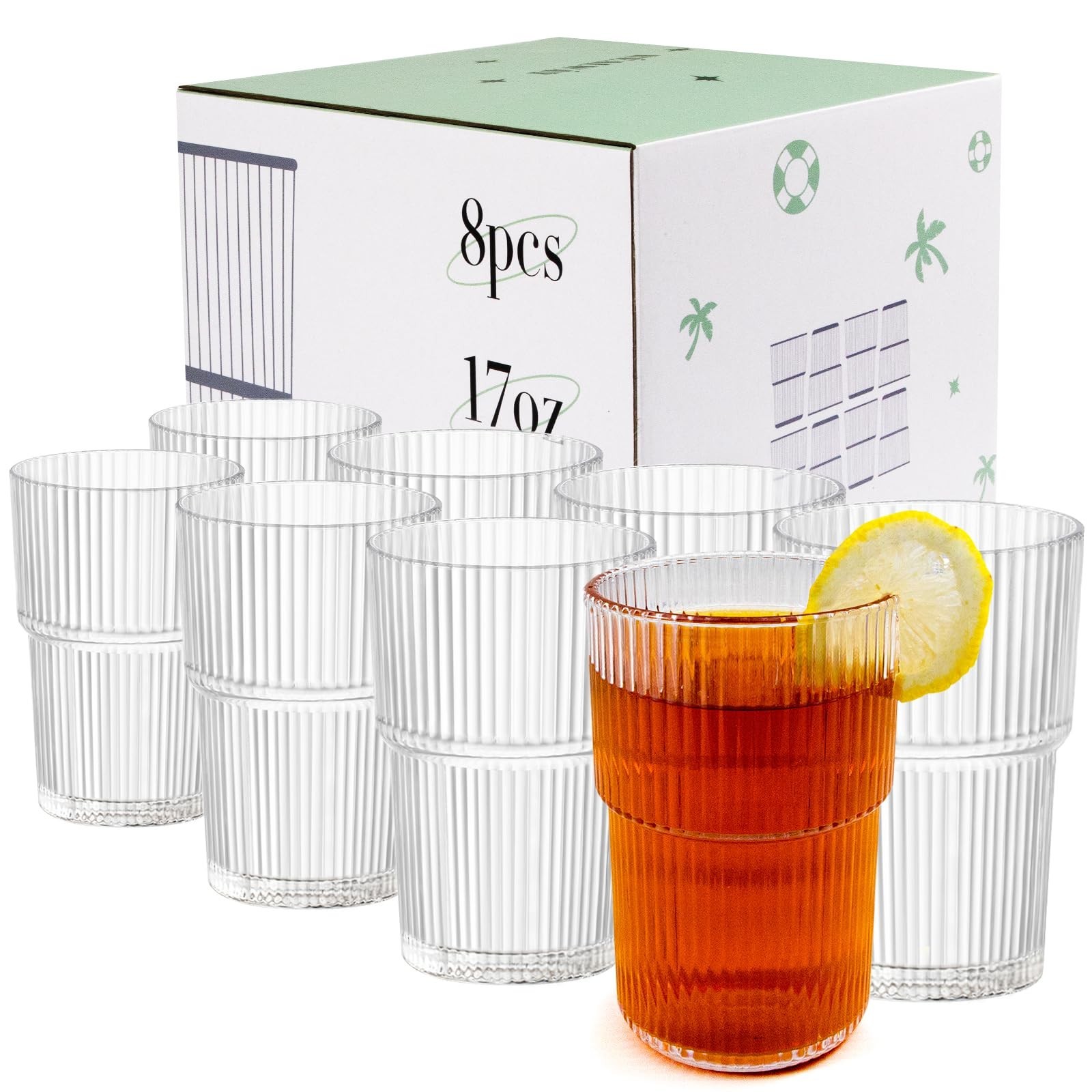 17oz Shatterproof Ribbed Glasses, Plastic Tumblers for Poolside – Clear Ac