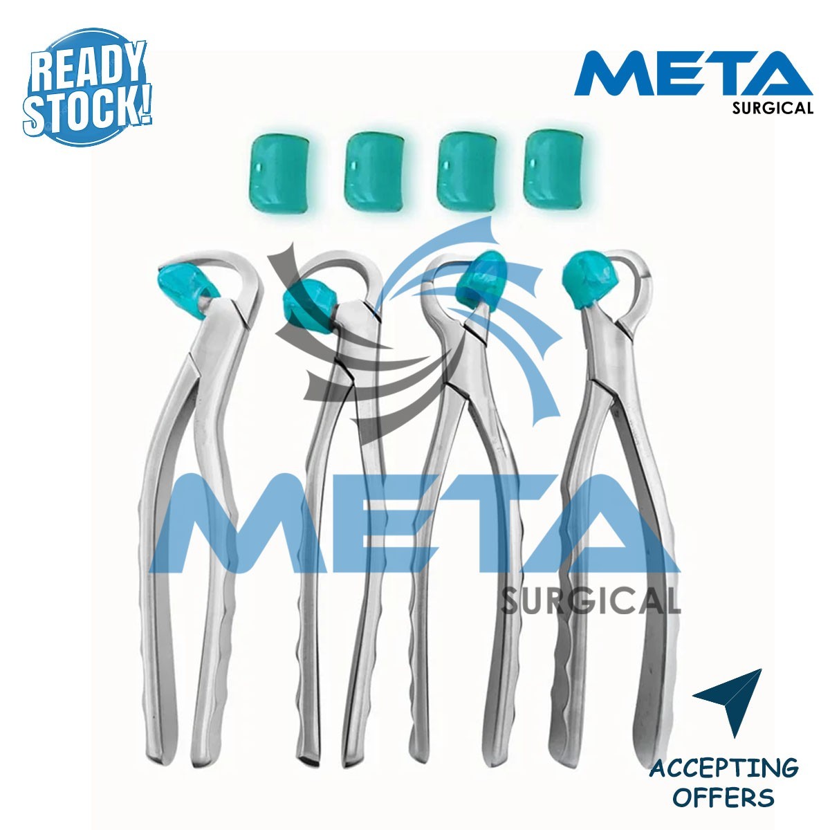 Dental Extraction Physics Forceps Standard Series Set of 4 Pcs with Bumpers