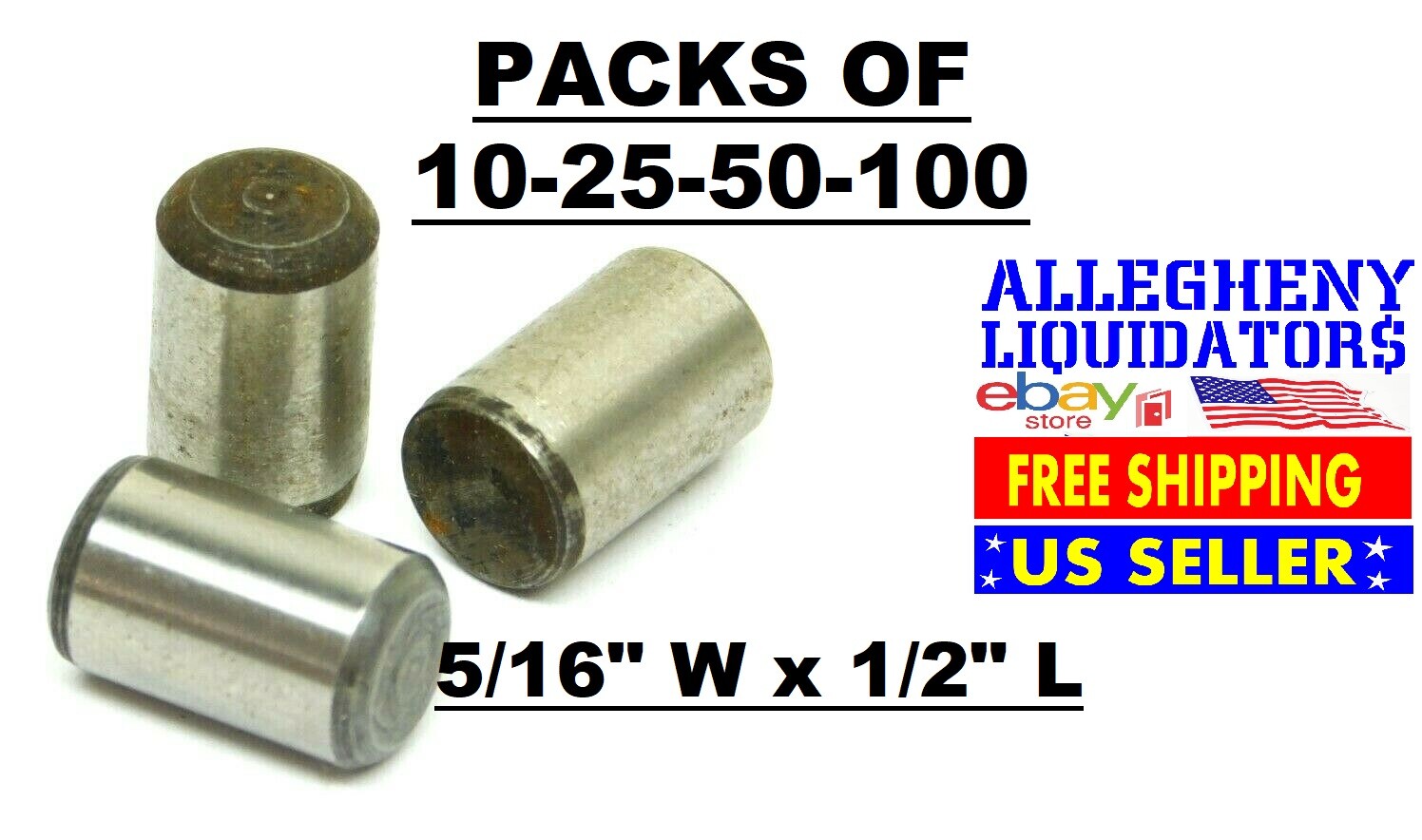 10-25-50-100 Packs! 5/16″ Width x 1/2″ Long Plain Alloy Steel Dowel Pins USA NH