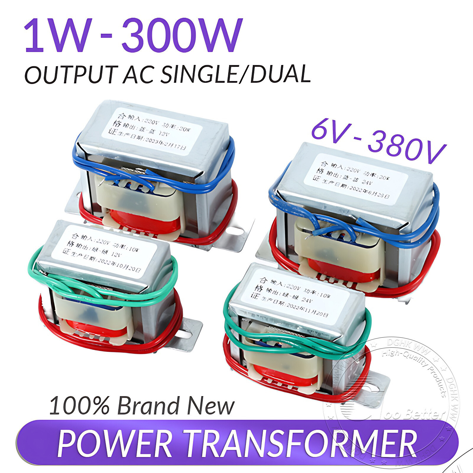 1W-300W Power Transformer 110/220/380V To 6V 9V 12V -380V Output AC Single/Dual
