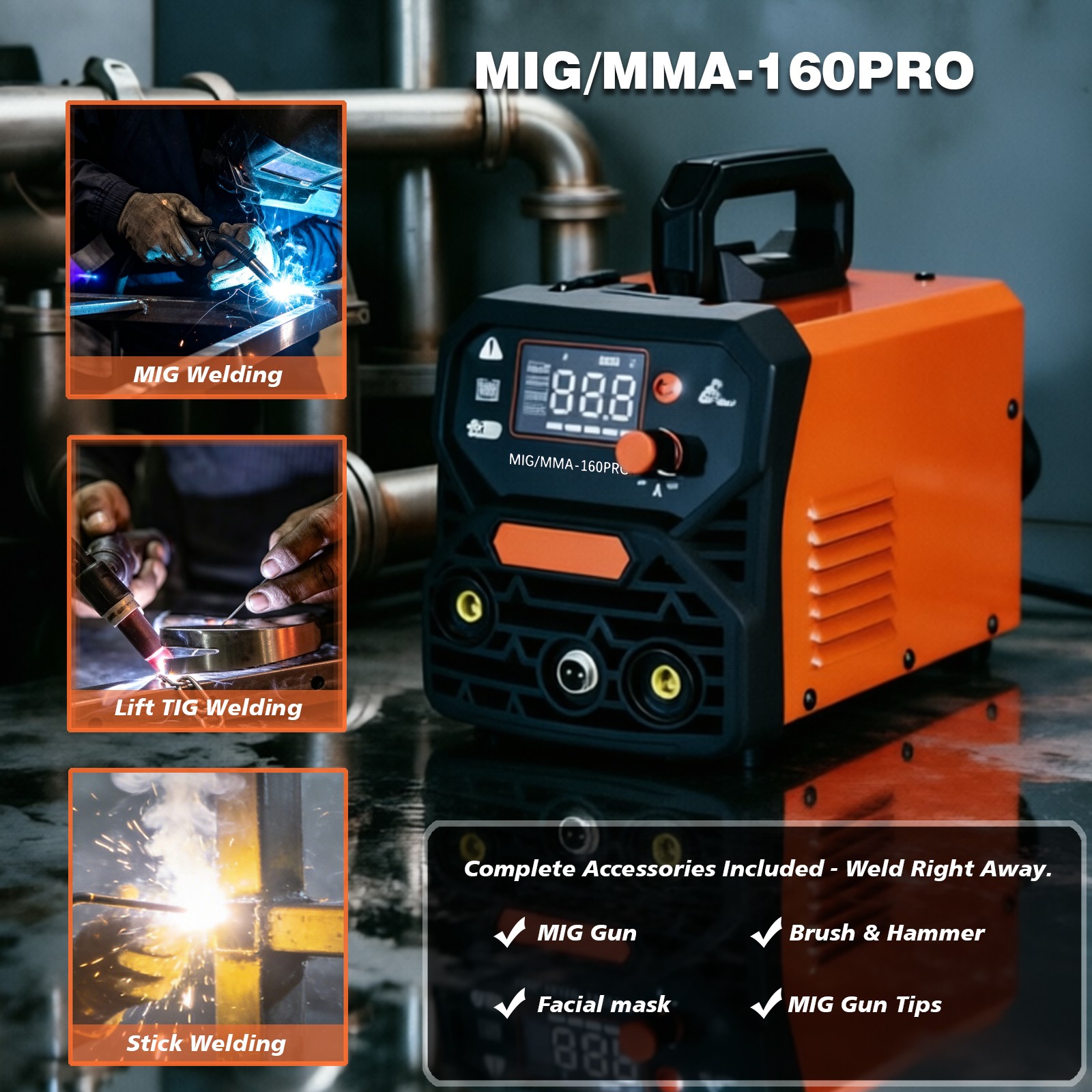 Dual Voltage 4-in-1 Welding Machine,MMA/MIG-160 Pro Portable Inverter Welder