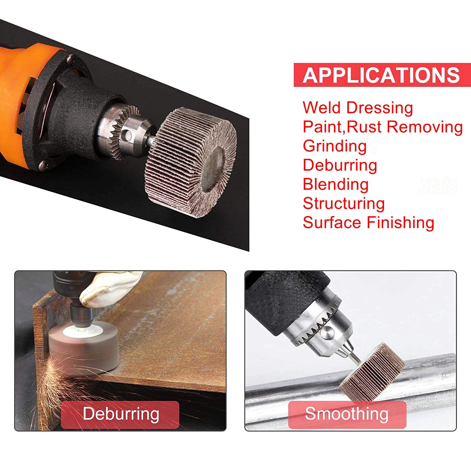 10Pcs 80 Grit Drill Flap Wheel Sander 1x1x1/4″ Flapper Sanding Grinding US